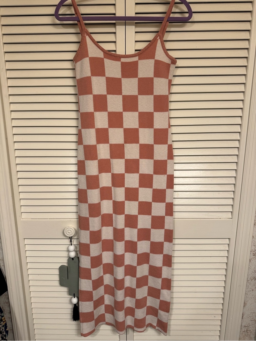 Checkerboard Knit Slip Dress in Terracotta and Cream size medium